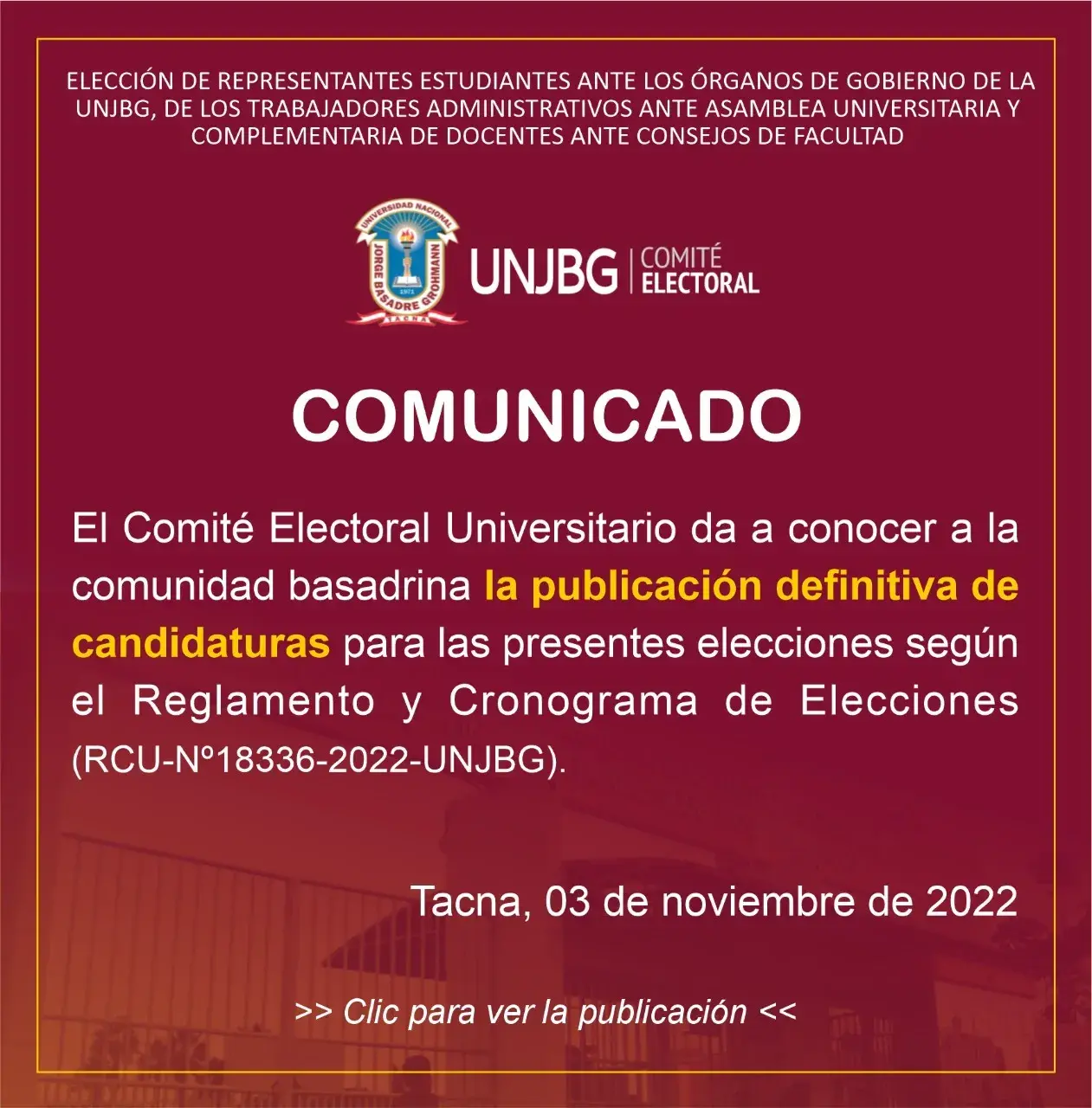 COMUNICADO - PUBLICACION DEFINITIVA DE CANDIDATURAS